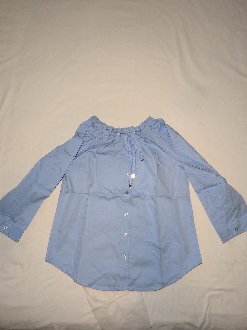 Linea by Louis Dell'Olio Light Blue Off-Shoulder Button-Up Peasant Blouse Top